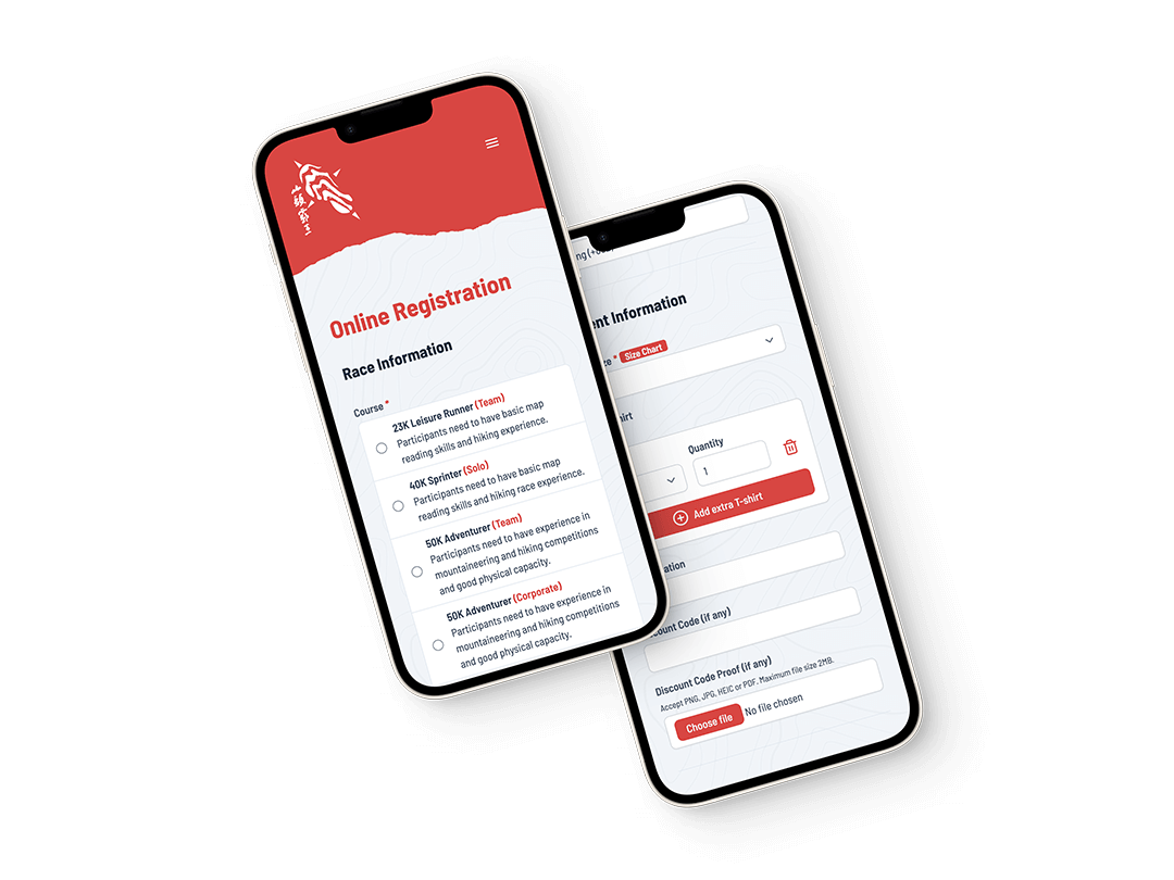 Registration system mockup - mobile
